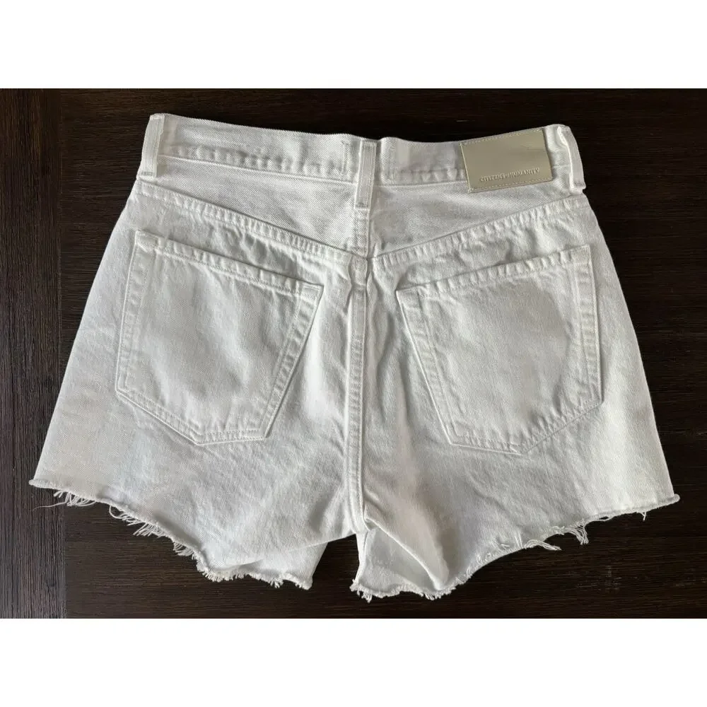 Citizens of Humanity Annabelle Long Shorts 25 Optic White Raw Hem EXCELLENT